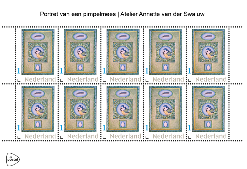 Kunstzegel Postzegelvel Pimpelmees PostNL Atelier Annette van der Swaluw