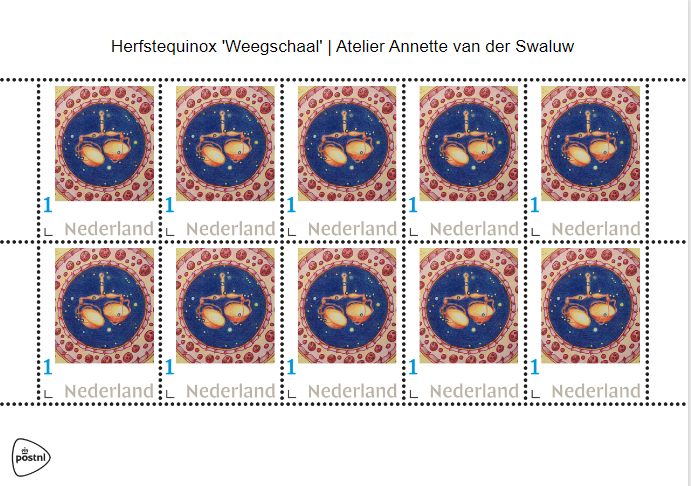 Kunstzegel Postzegelvel Herfstequinox Weegschaal PostNL Atelier Annette van der Swaluw