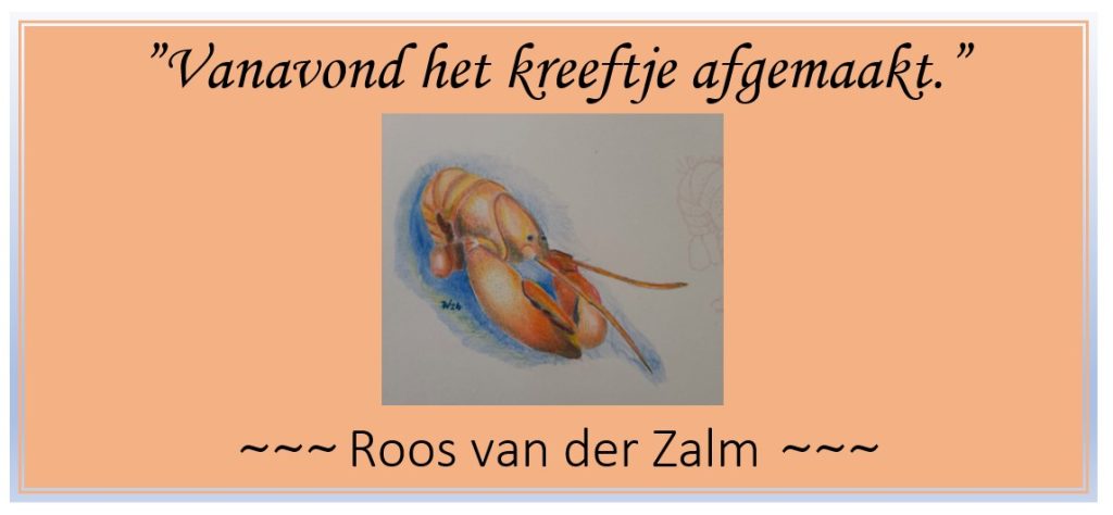 Tekening "Kreeftje" Roos van der Zalm voor tekenworkshop bij Atelier Annette van der Swaluw.
